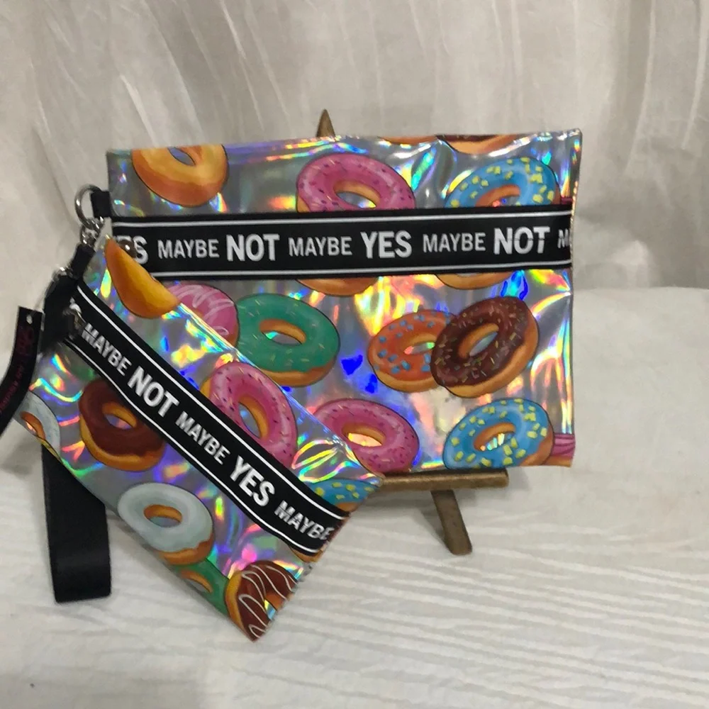 Holographic Donut Print Wristlet & Pouch BWT